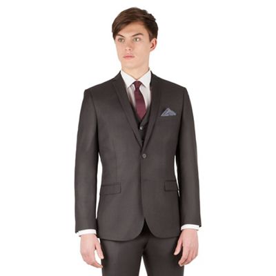 Red Herring Charcoal twill 2 button slim fit suit jacket